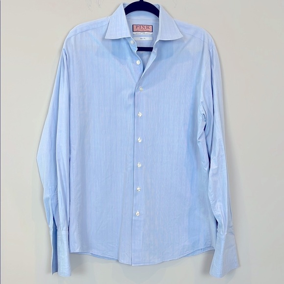 Thomas Pink Men's Dress Shirt Light Blue French Cuff Button Down 15.5 - Picture 2 of 8